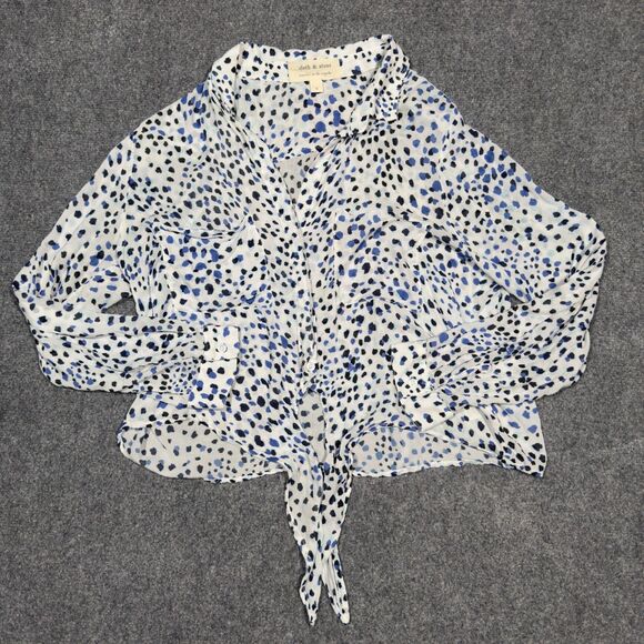 Cloth & Stone Anthropology Blue Leopard Tie Front Button Blouse Top Shirt Large - Picture 3 of 8